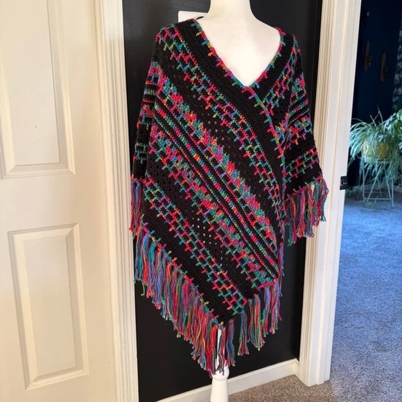 Hand Knit Rainbow Stripe Poncho
One size fits all! - Picture 2 of 12
